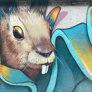 Vivid rabbit mural showcasing vibrant street art creativity outdoors.
